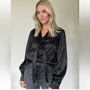 SIX FIFTY CLOTHING Black Neck‎ Tie blousy sateen Freya Top size Small New!